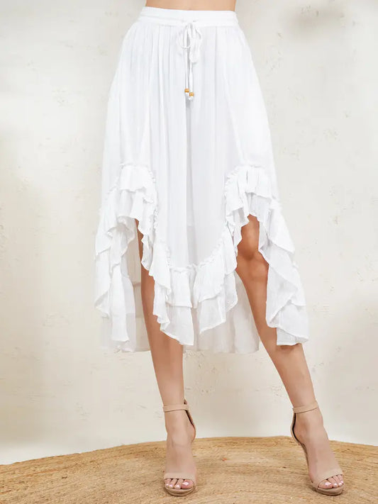 Rustic Bohemian: Asymmetrical Embroidered Midi Skirt