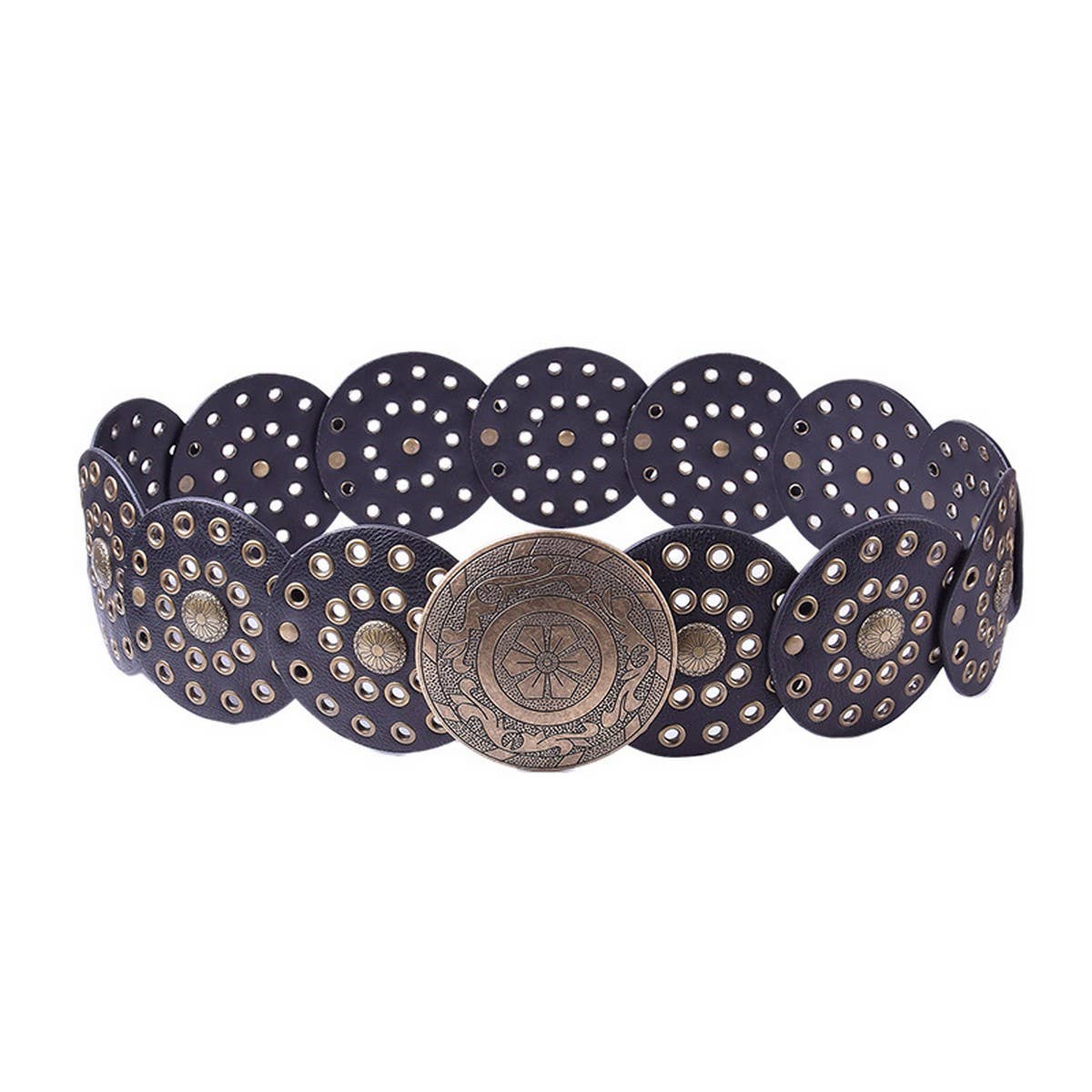 RETRO FASHION RIVET EYELET DISC BELT