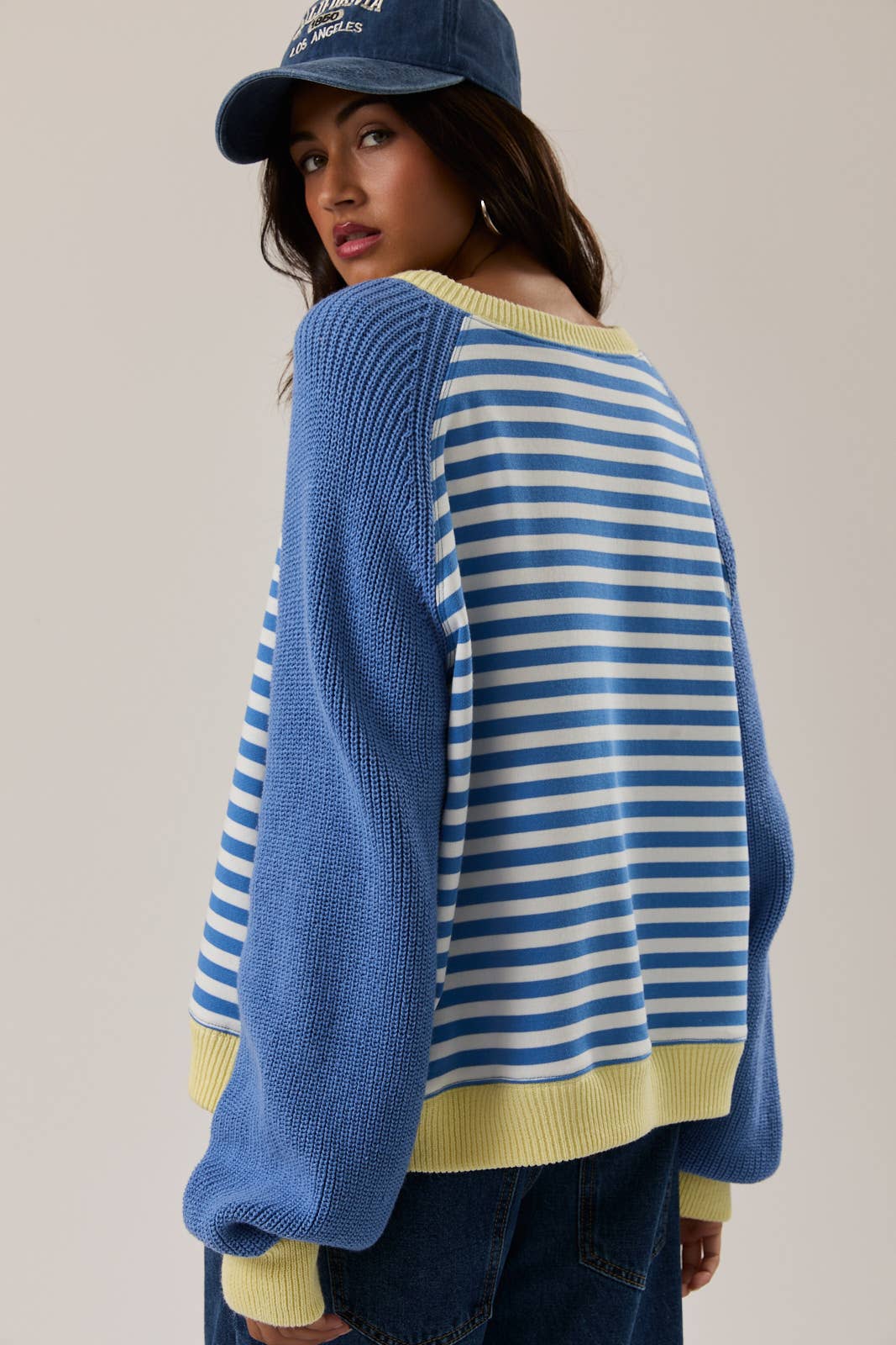 STRIPE PULLOVER WITH SWEATER SLEEVES