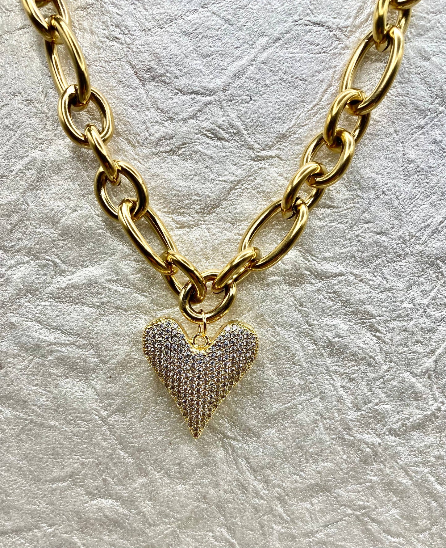 Chunky Gold Heart Statement Charm Necklace
