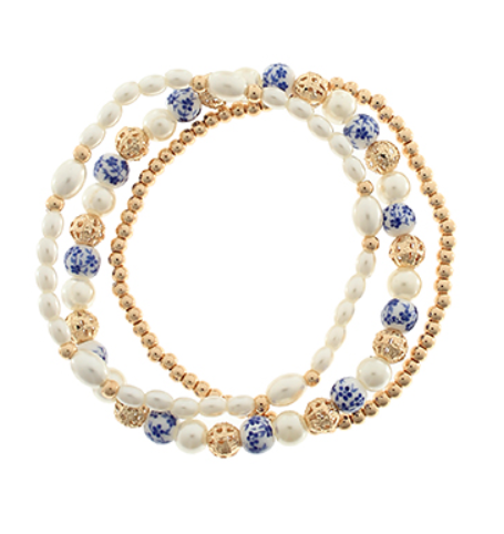 3 Row Ceramic Ball & Pearl Bracelet