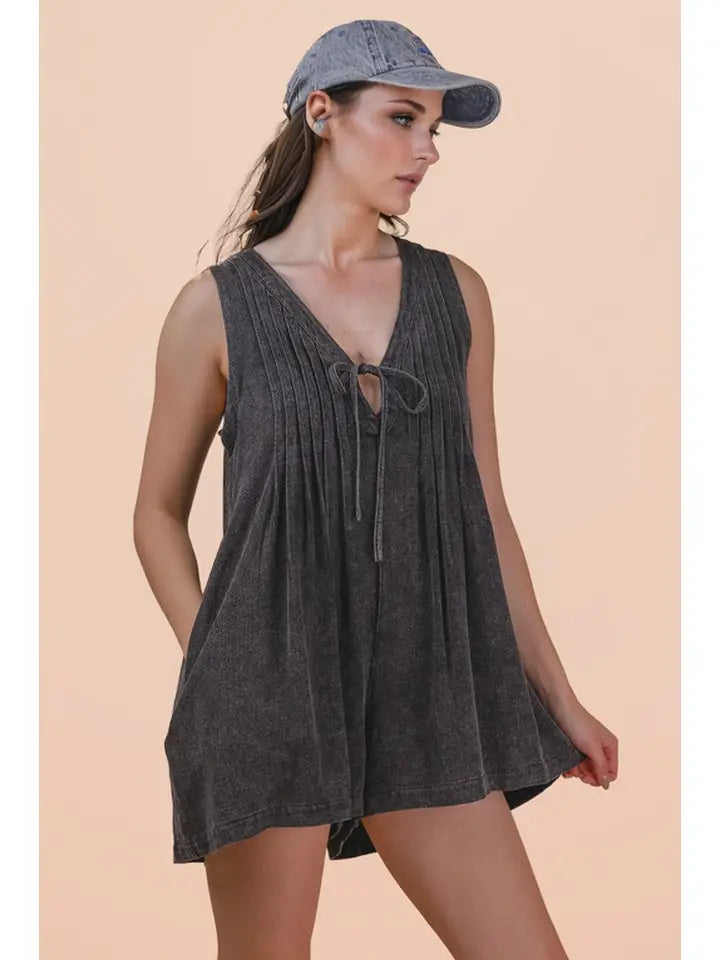 Mineral Washed Pleated Romper