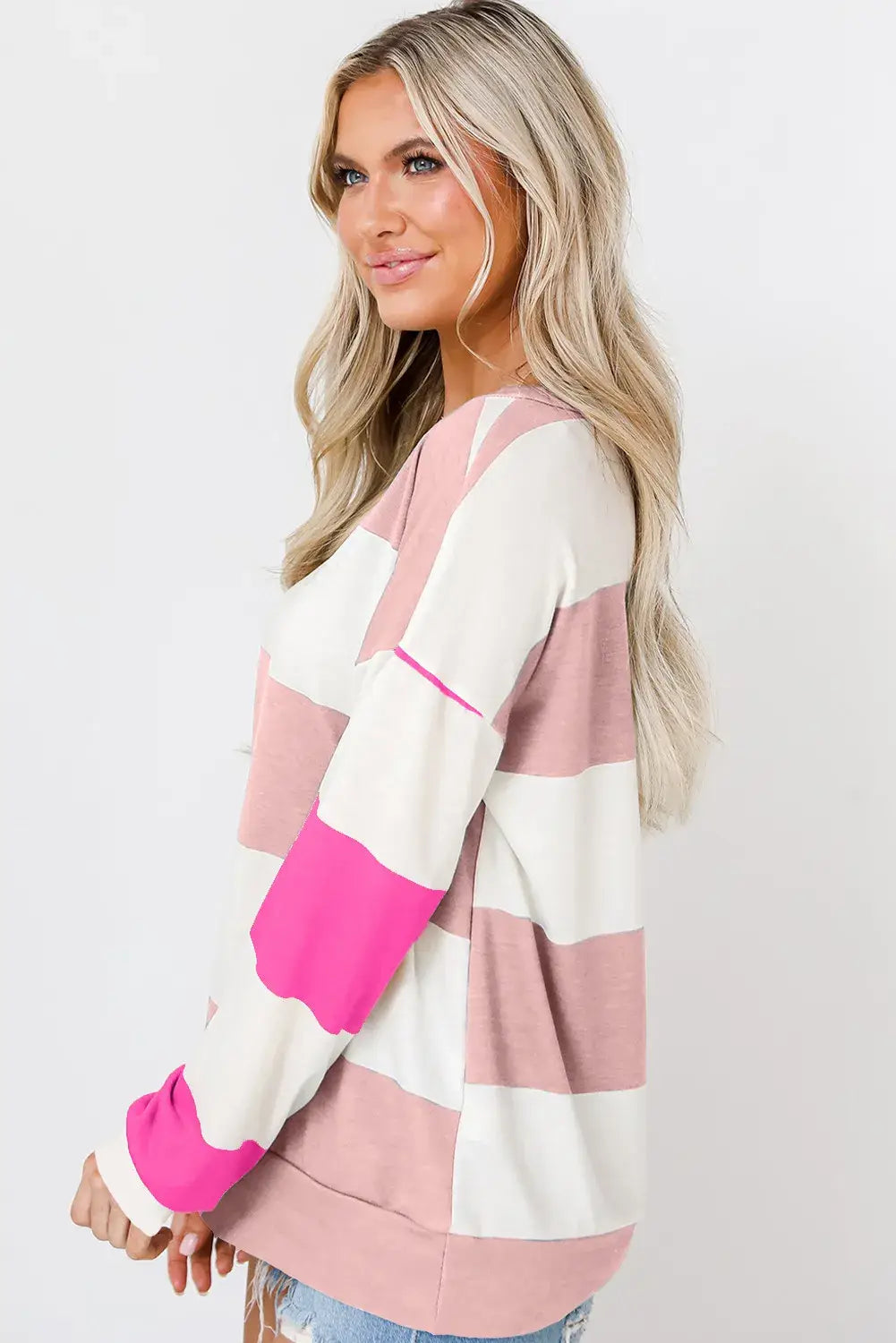 Colorblock Striped Drop Shoulder Long Sleeve Top
