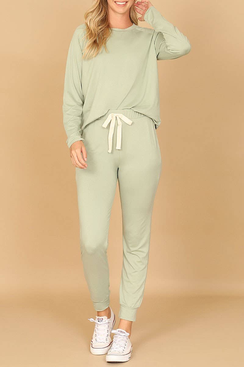 LONG SLEEVE TOP AND JOGGERS SET WITH SELF TIE