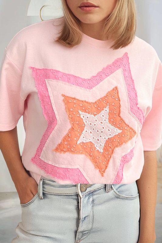Eyelet Lace Star Applique Plus Size T-Shirt