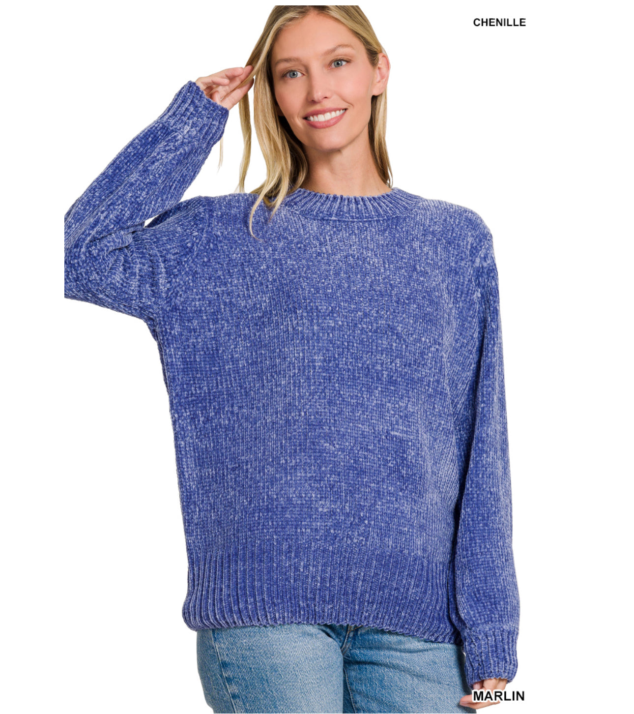ROUND NECK CHENILLE SWEATER