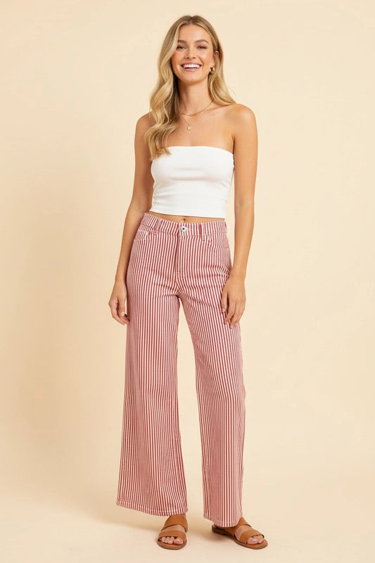 Candy Red Striped Pants