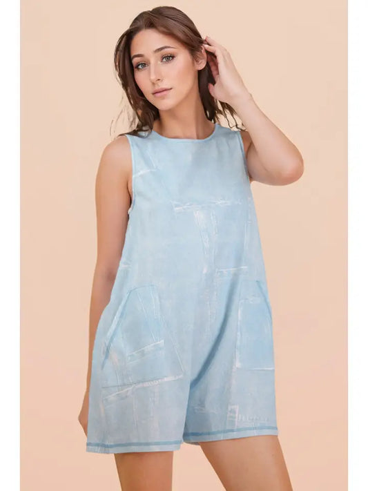 Washed Printed Sleeveless Casual Romper