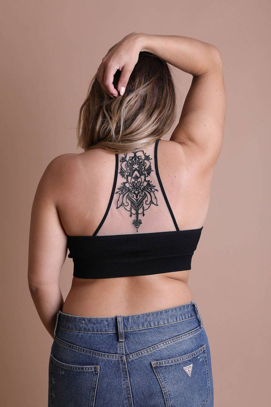 Plus Size Tattoo Mesh Racerback Bralette