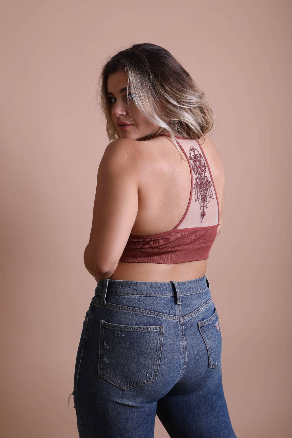 Plus Size Tattoo Mesh Racerback Bralette