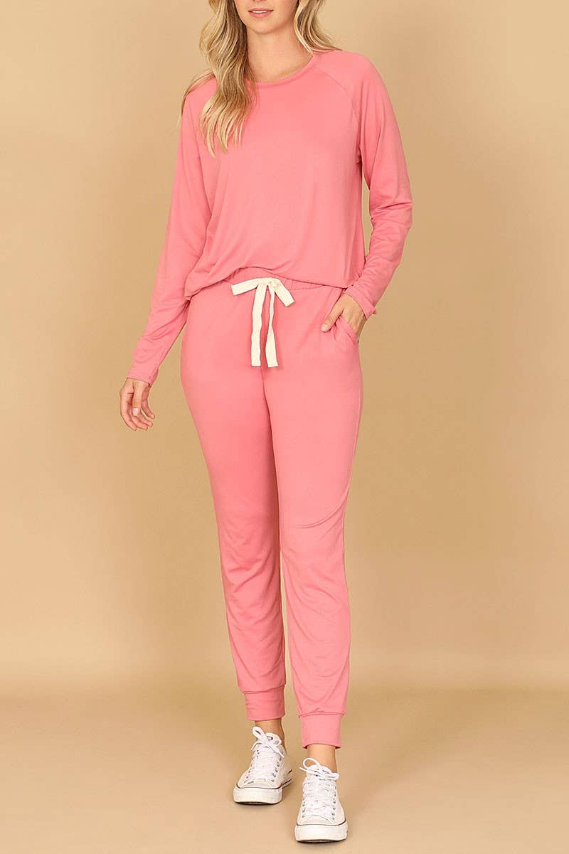 LONG SLEEVE TOP AND JOGGERS SET WITH SELF TIE