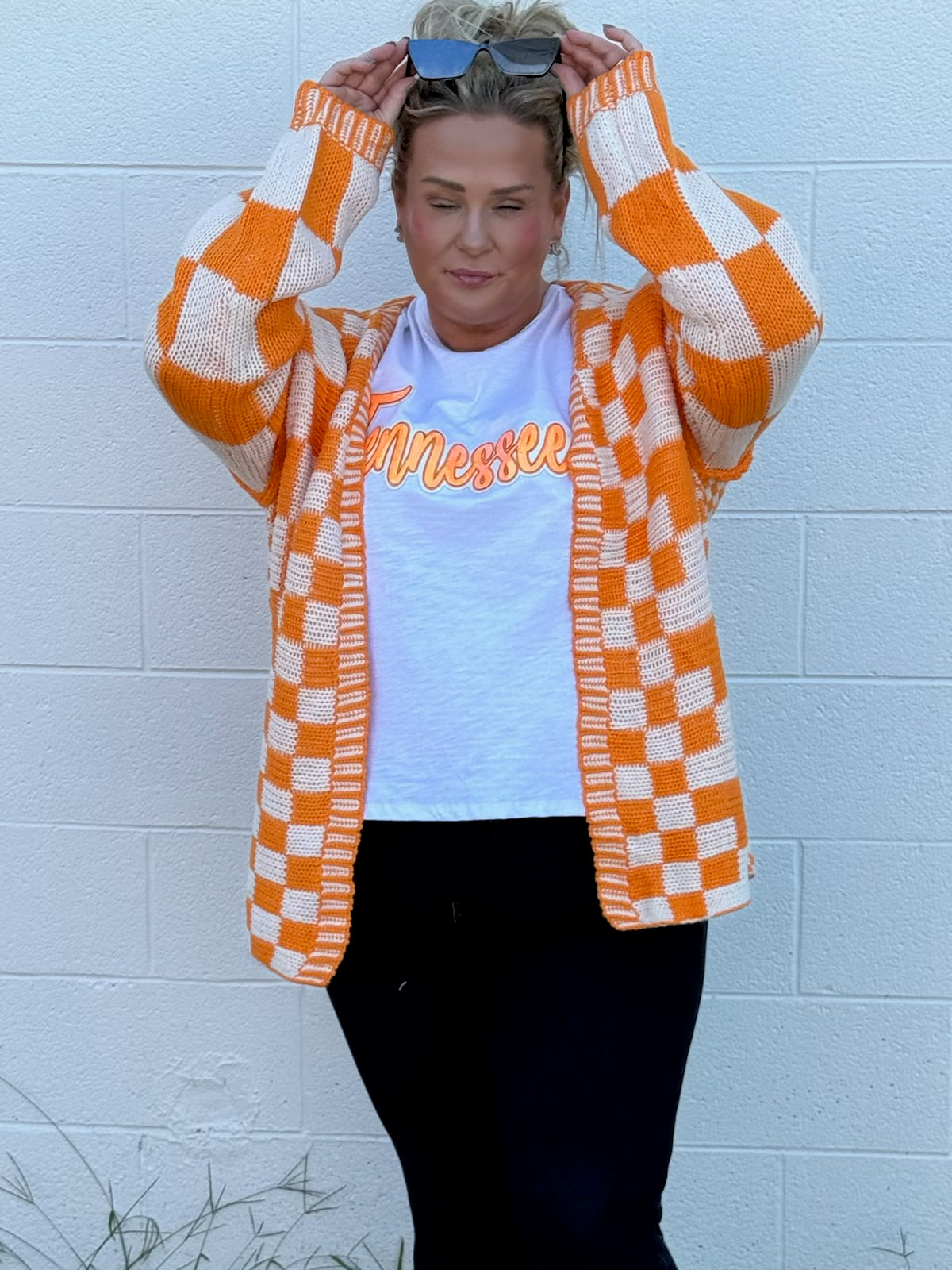 Plaid Open Front Knitted Cardigan