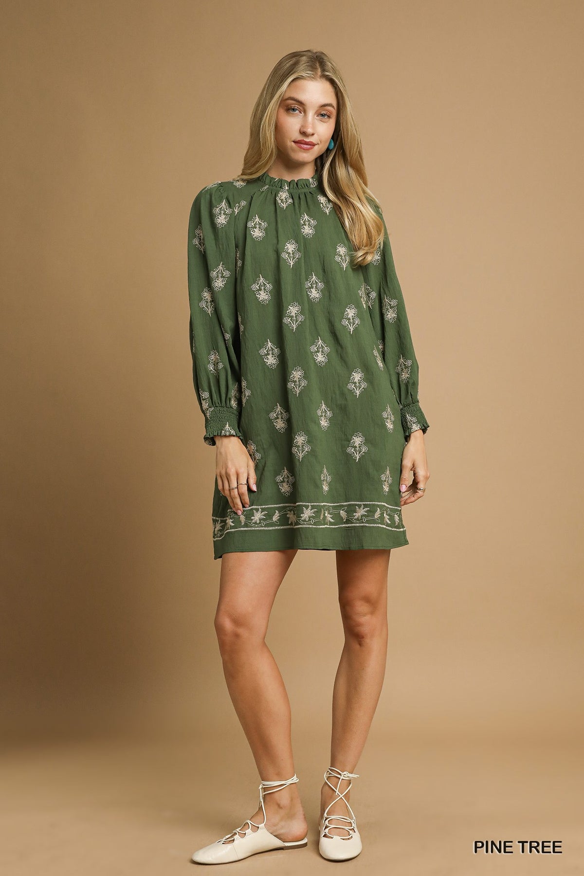 Embroidered Long Sleeve Mini Dress