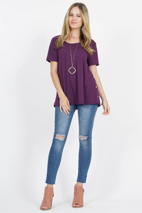 Side-Button Detailed Short Sleeve Top