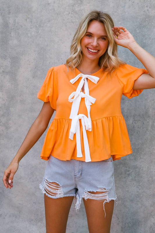 PUFF SHORT SLEEVE GAME DAY BABYDOLL TOP