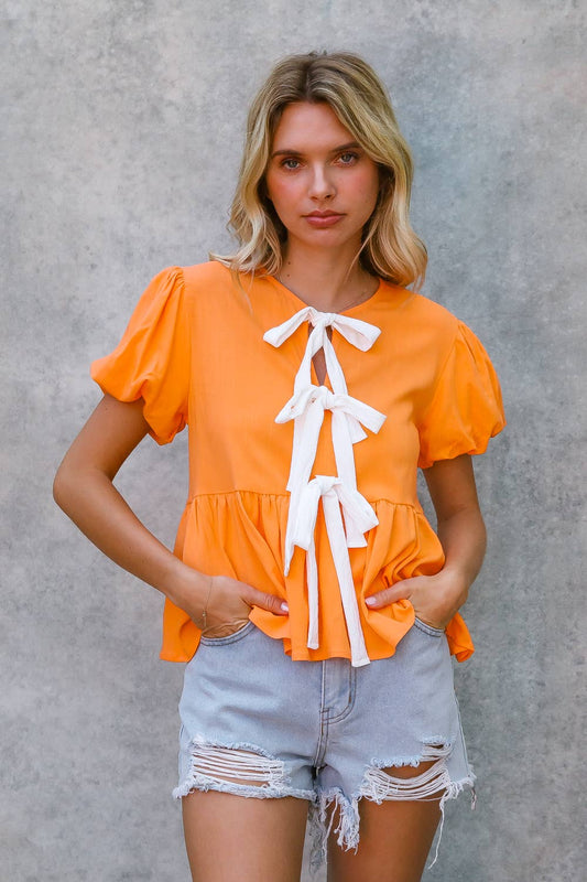 PUFF SHORT SLEEVE GAME DAY BABYDOLL TOP