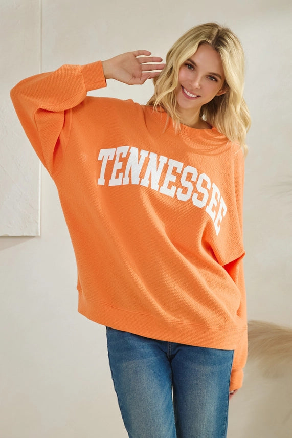 "TENNESSEE" CLOUDY KNIT LONG SLEEVE GRAPHIC TOP