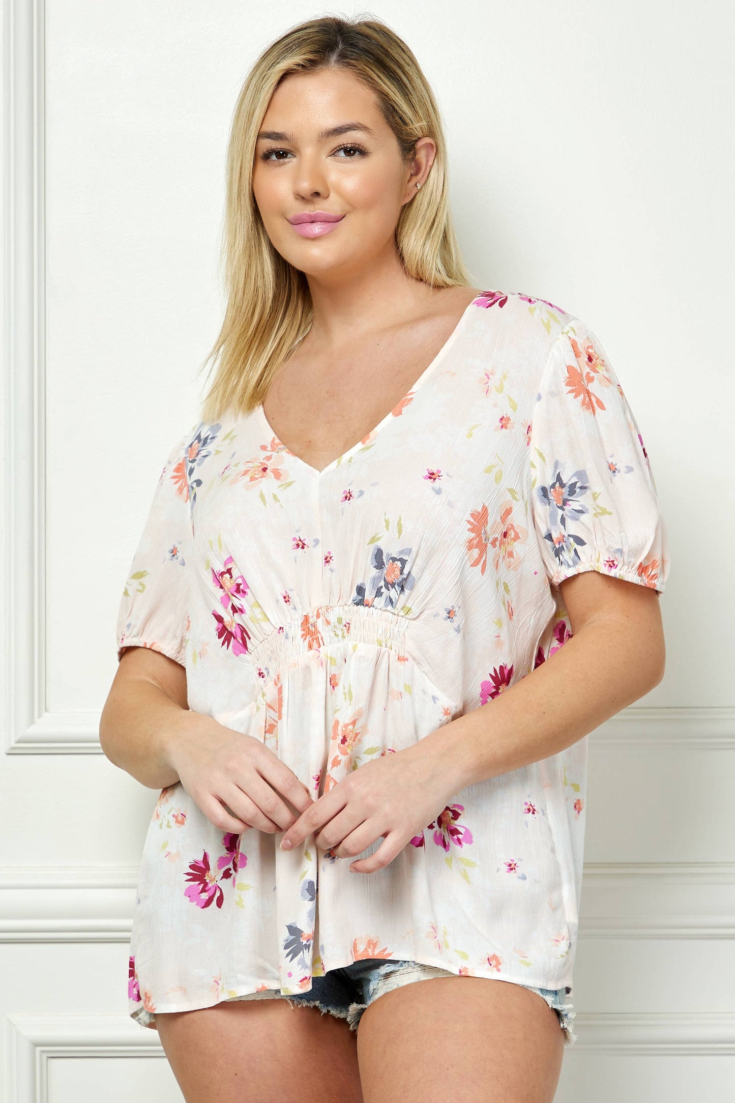 FLORAL PRINT SMOCKED TOP