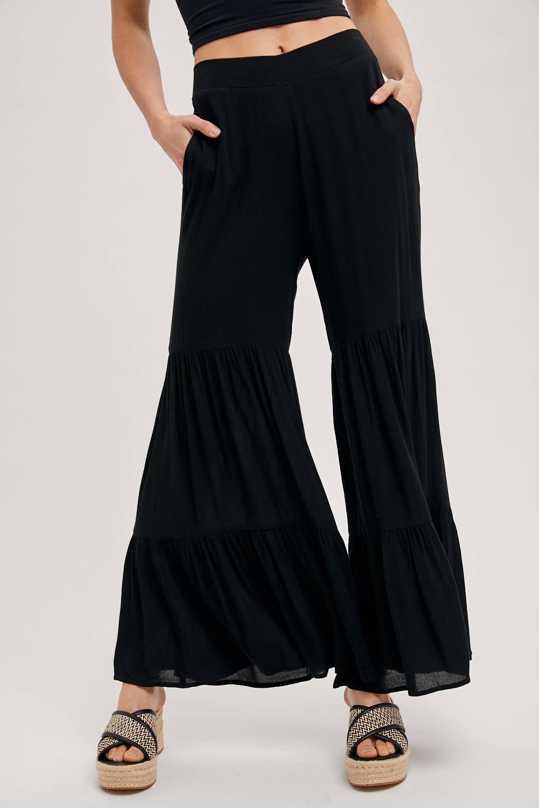 TIERED WIDE LEG PANTS NO LINING