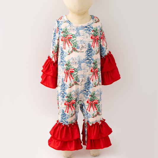 Red Bow Winter Baby Romper