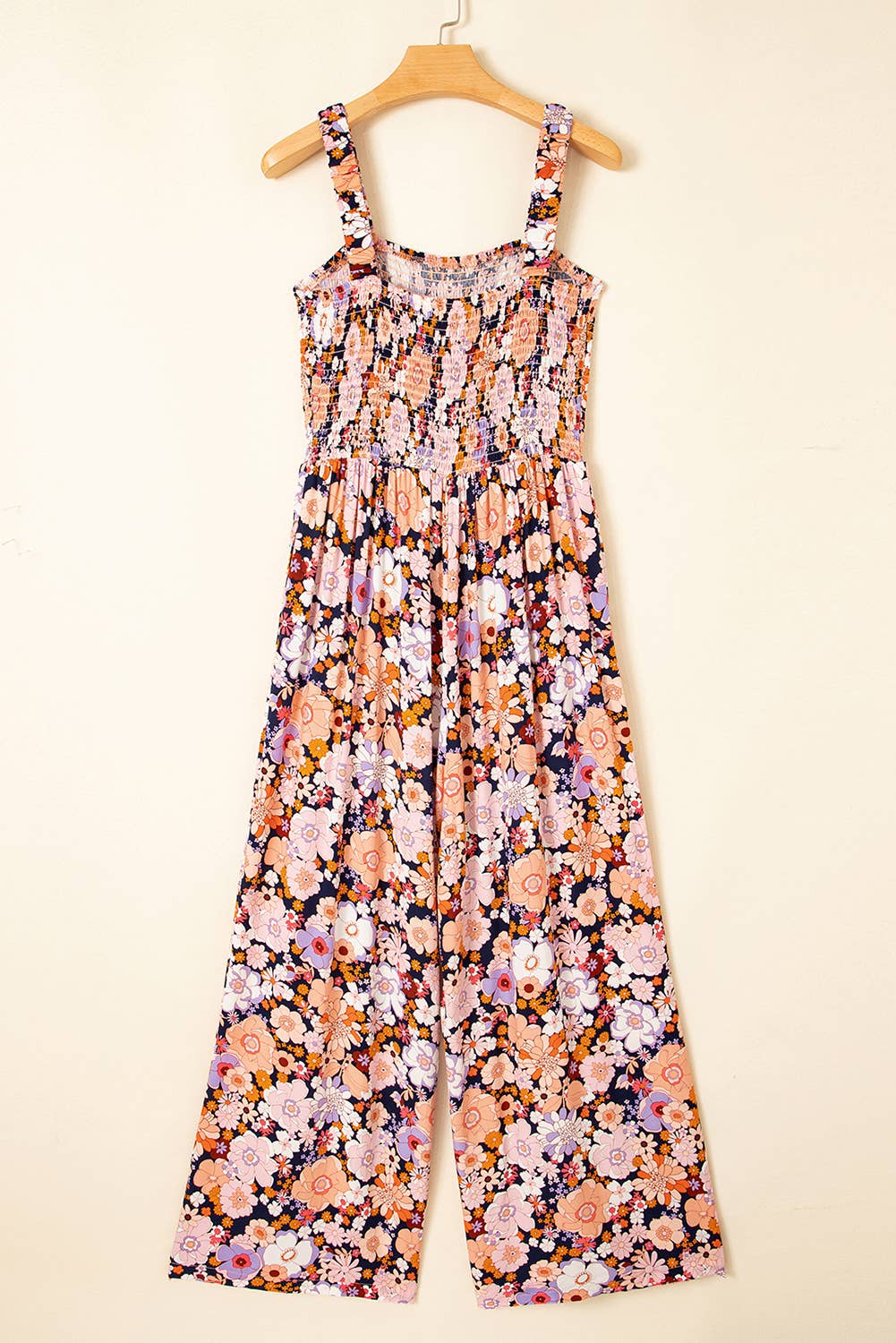 Floral Print Smocked High Waist Square Neck Jumpsuit