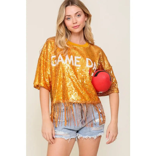 Game Day Fringe Sequin Top