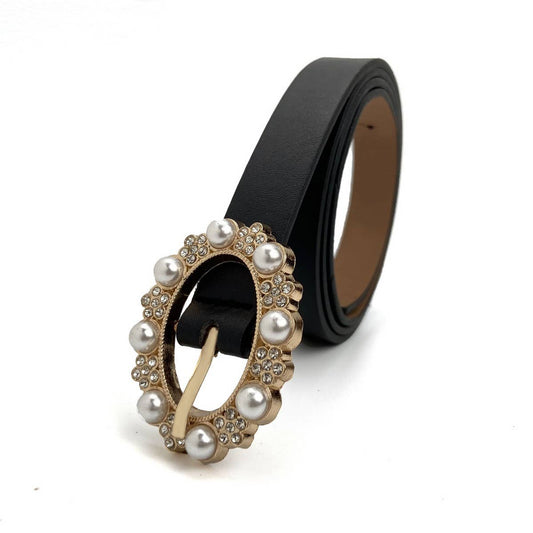 PEARL RHINESTONE THIN BELT WAIST BELT