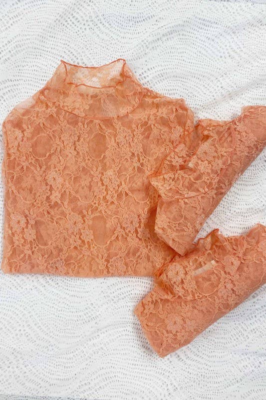 Floral Print Lace Long Sleeve Top