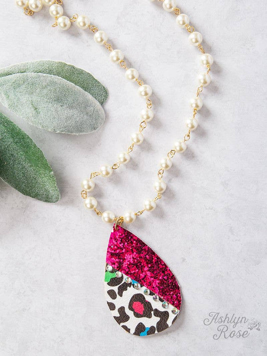 Split Between Shine and Grind Teardrop Necklace, Fuchsia