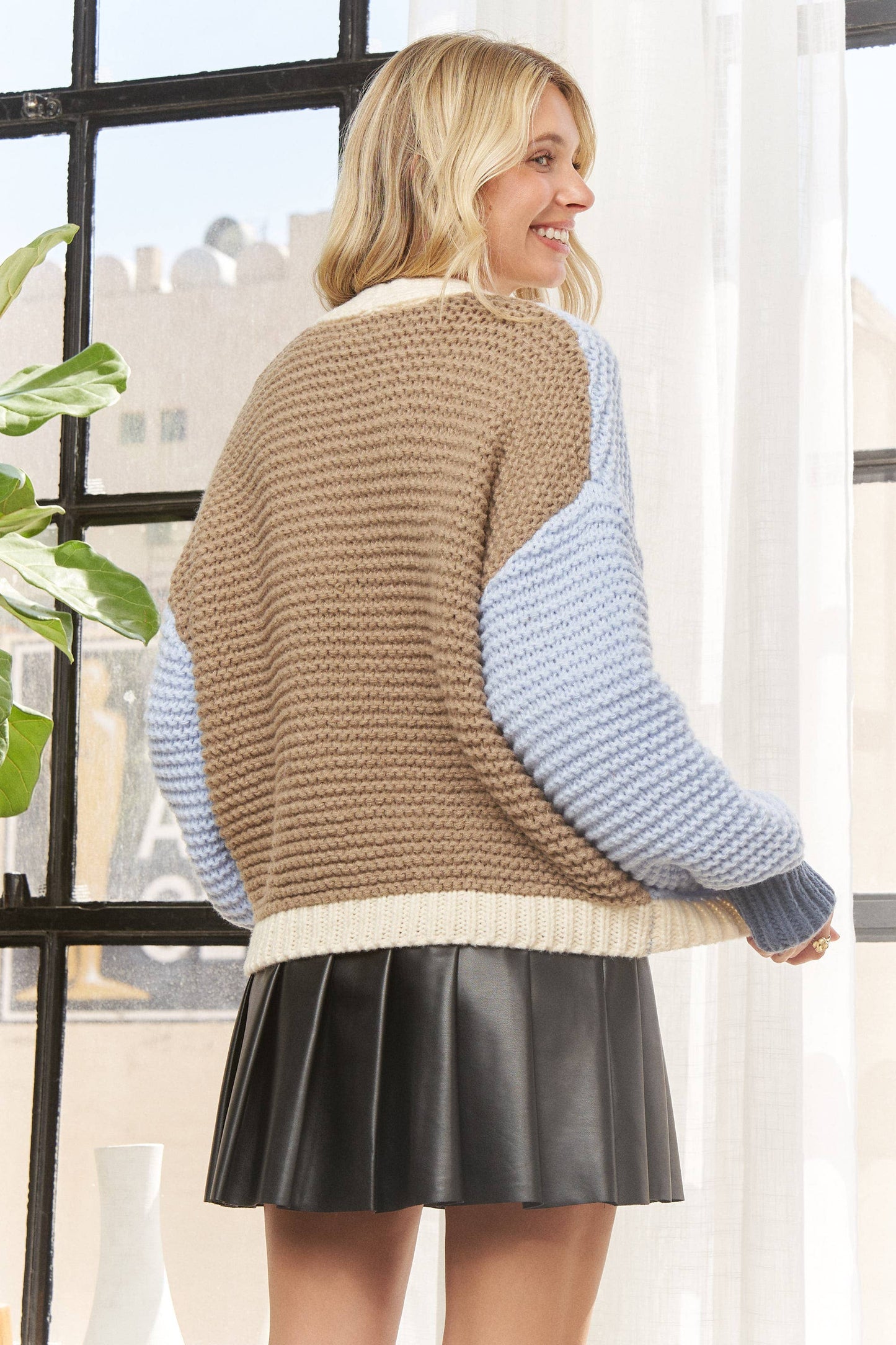 CHUNKY KNIT COLORBLOCK CARDIGAN