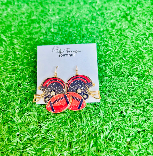 Navy & Red Football Earrings