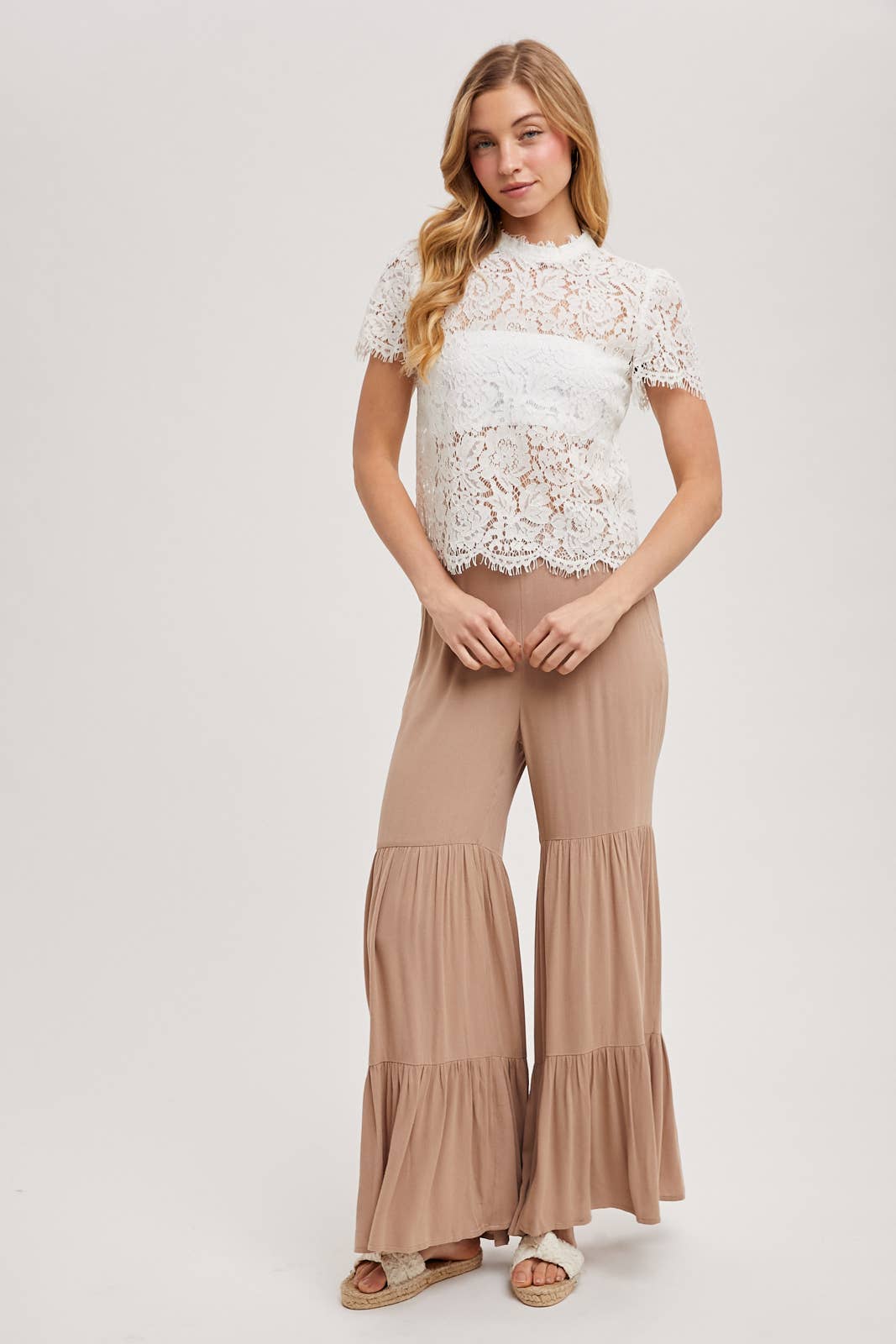 TIERED WIDE LEG PANTS NO LINING