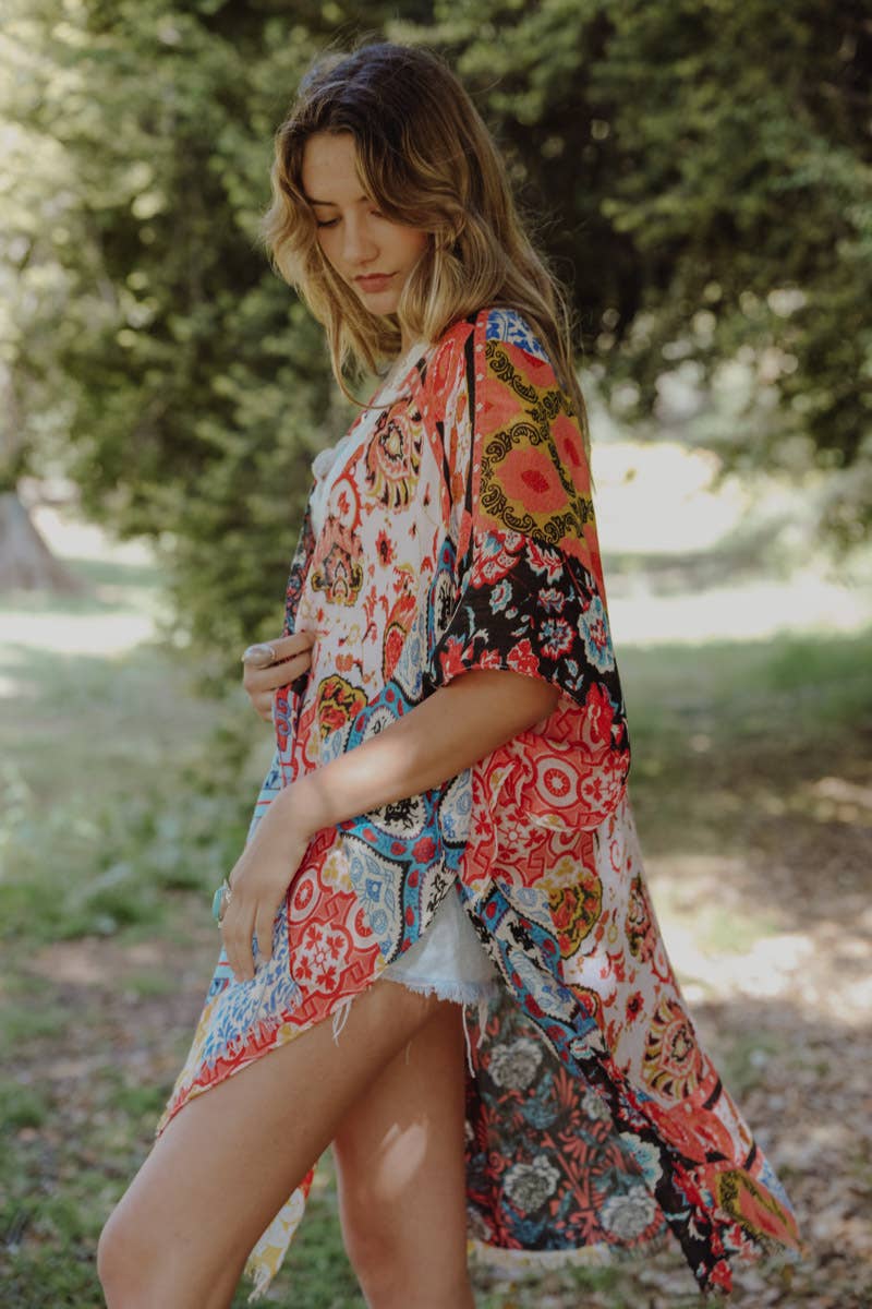 Boho Floral Patchwork Kimono - Flowy Color Statement 😍