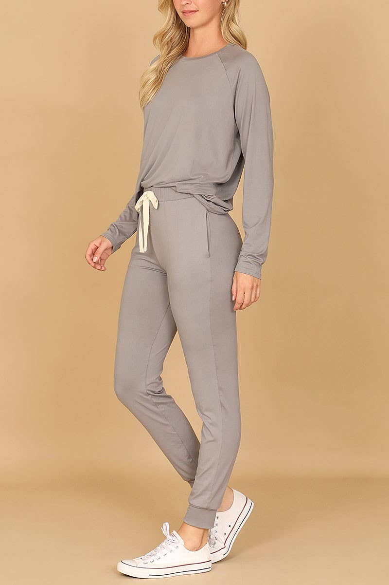 LONG SLEEVE TOP AND JOGGERS SET WITH SELF TIE