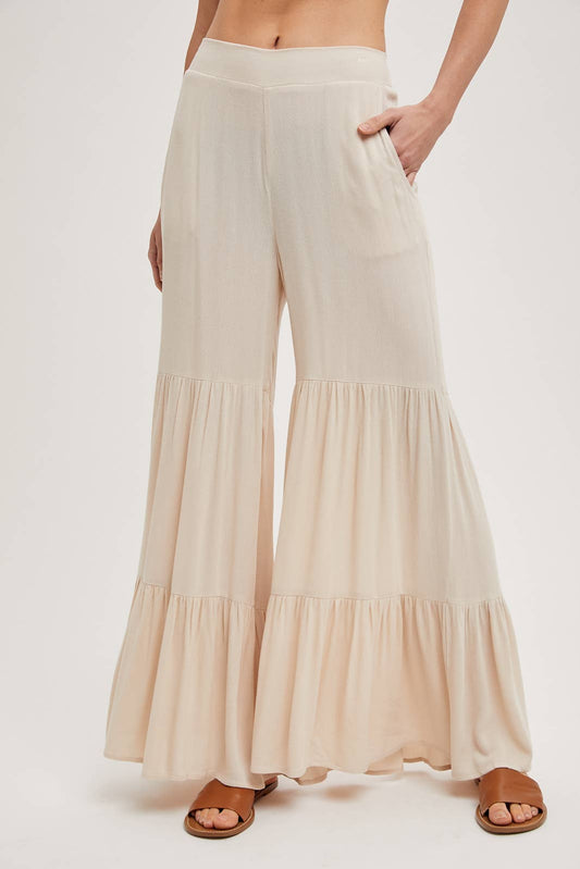 TIERED WIDE LEG PANTS NO LINING