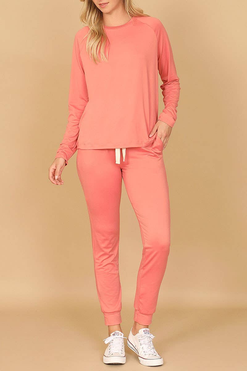 LONG SLEEVE TOP AND JOGGERS SET WITH SELF TIE