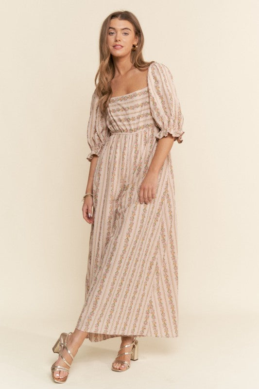 Stripe Floral Pattern Jumpsuit