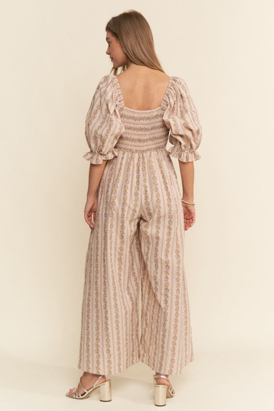 Stripe Floral Pattern Jumpsuit