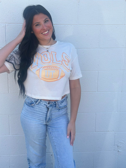 Tennessee Vols Wonka Football Off White Cropped Tee