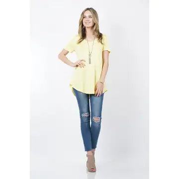 Short Sleeve Round Hem V Neck Top