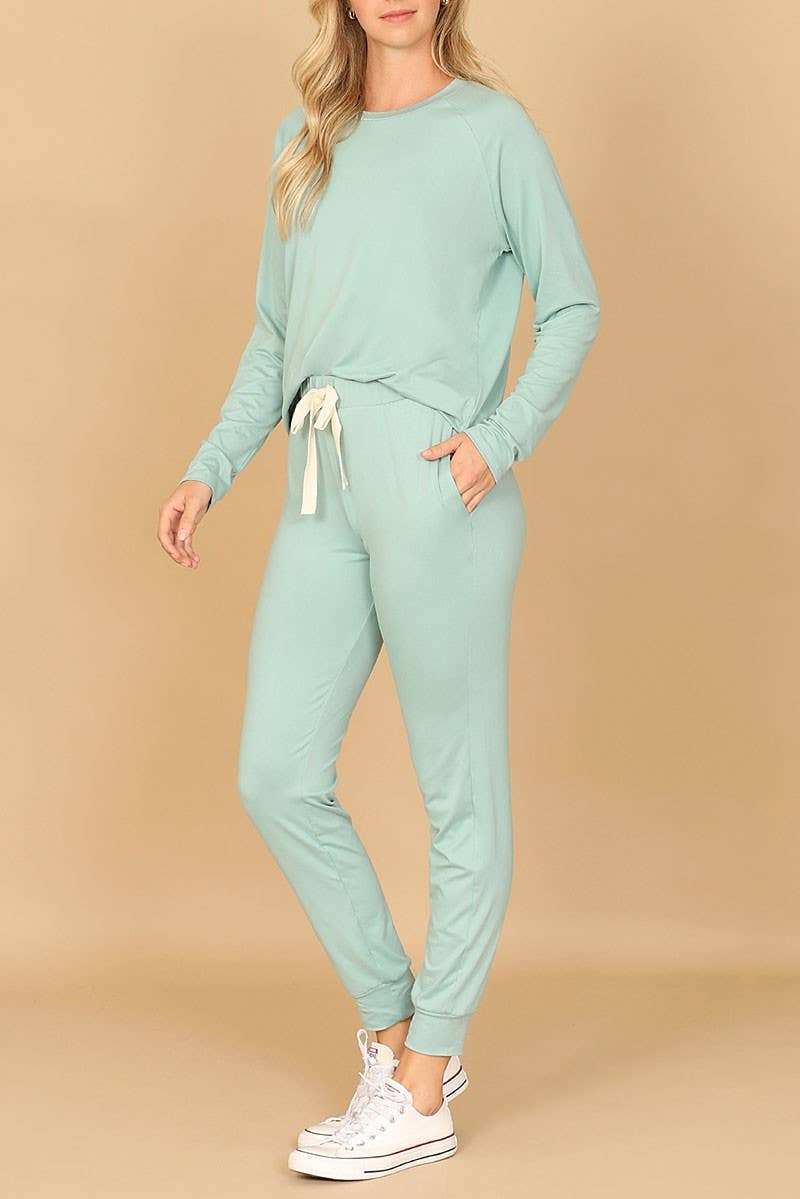 LONG SLEEVE TOP AND JOGGERS SET WITH SELF TIE