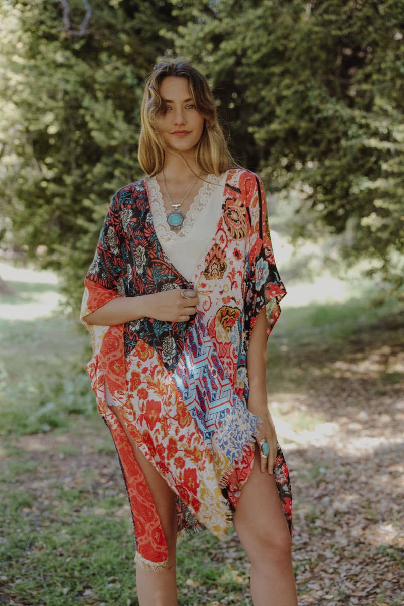 Boho Floral Patchwork Kimono - Flowy Color Statement 😍