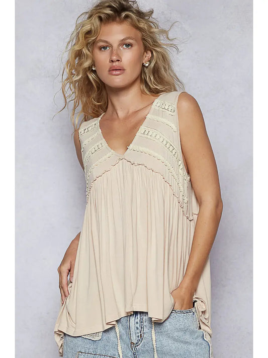 Sleeveless Loose Fit V-Neck Babydoll Top