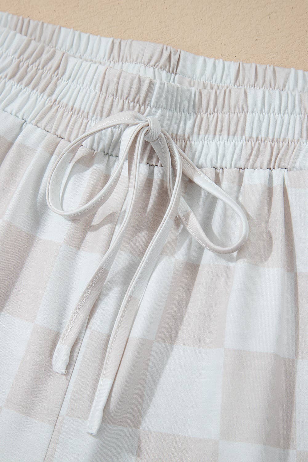 Checkered V Neck Tee and Drawstring Shorts Lounge Set