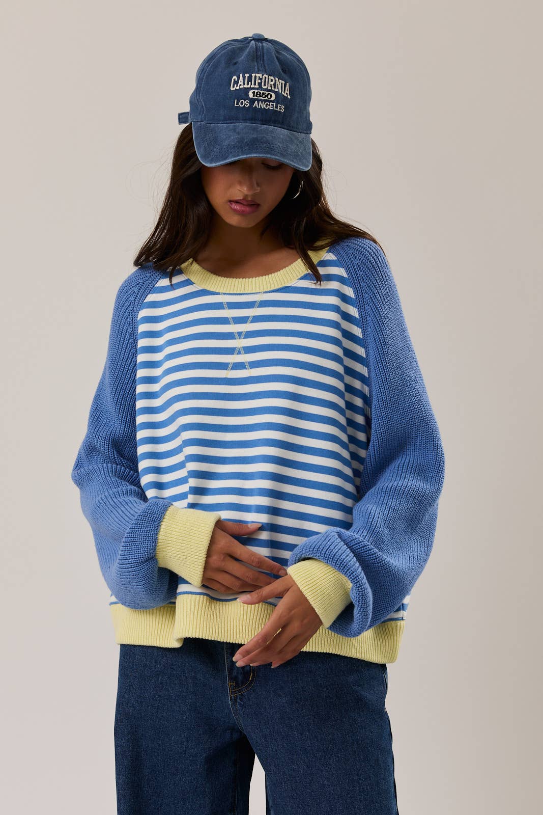 STRIPE PULLOVER WITH SWEATER SLEEVES