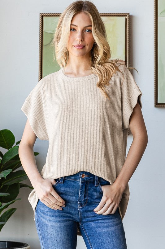 Dolman Sleeve Solid Rib Top