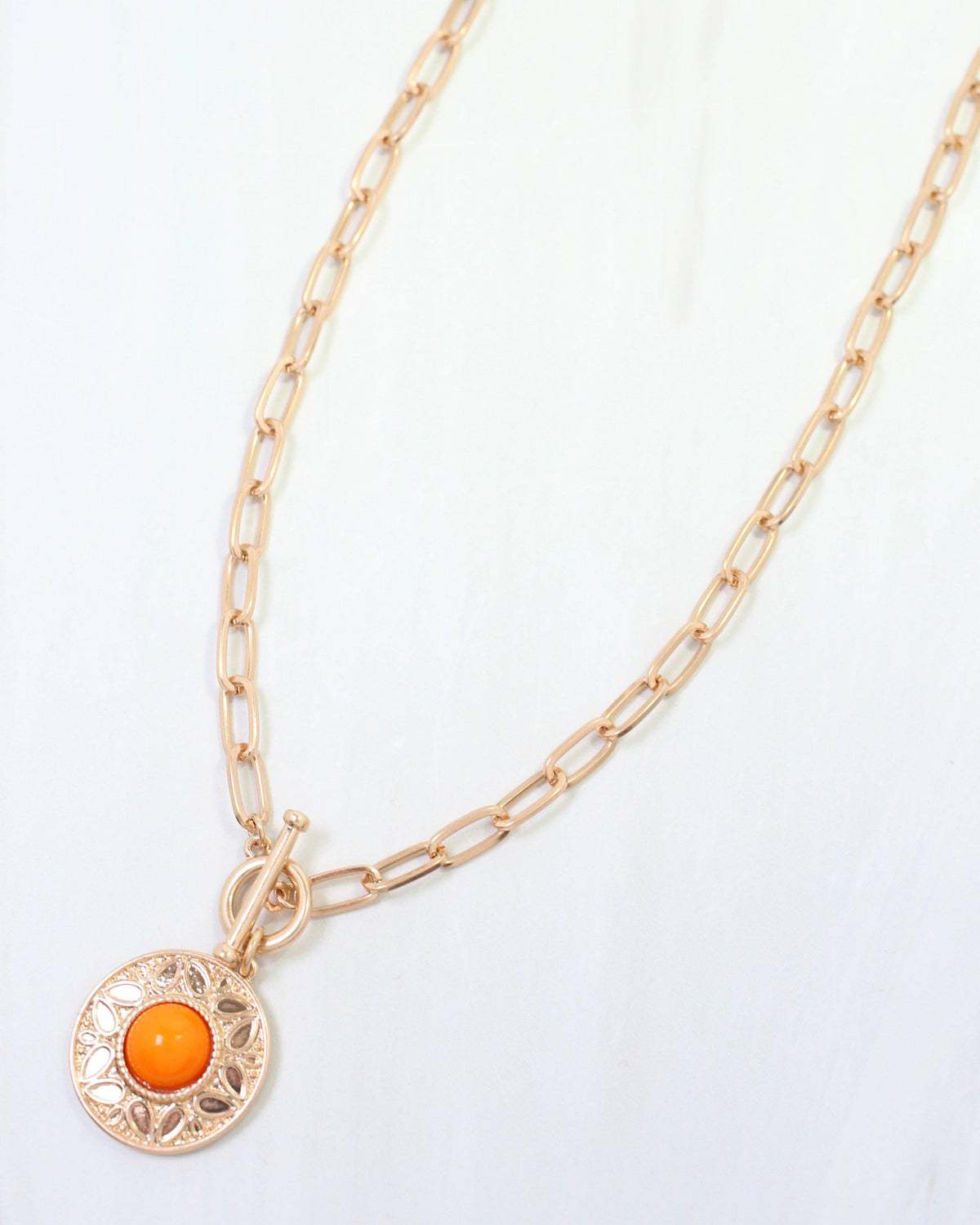 Terrace Circle Drop Toggle Necklace Orange