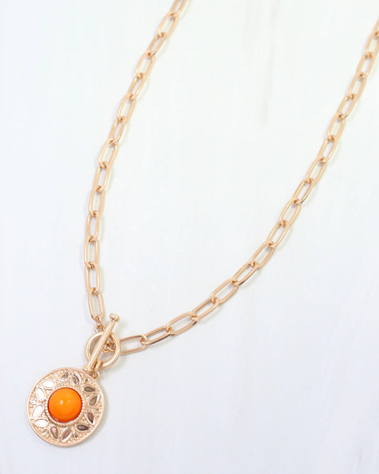 Terrace Circle Drop Toggle Necklace Orange