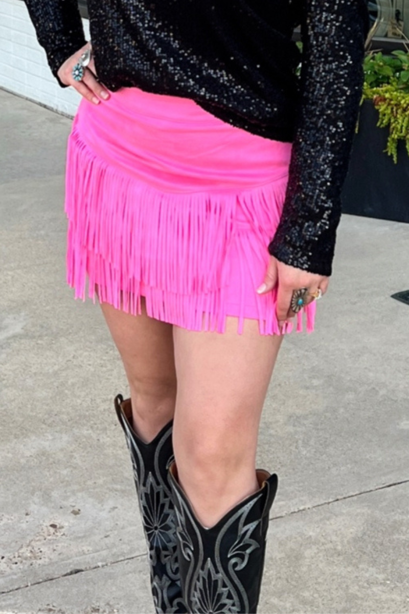 Fort Worth Fringe Skirt, Pink