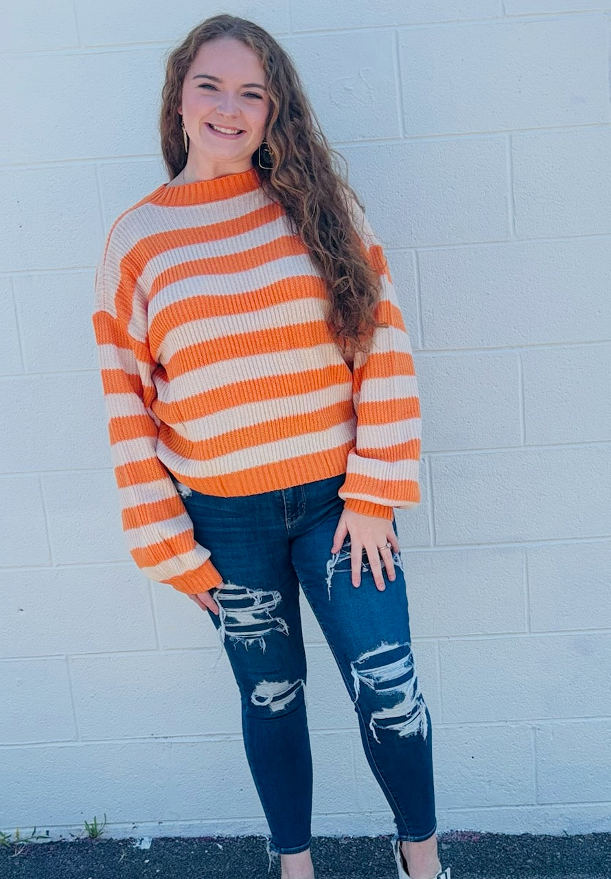 Orange and Cream Knit Pullover